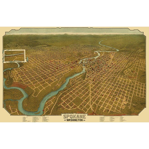 Spokane Washington - Graham 1905 Black Modern Wood Framed Art Print with Double Matting by Graham
