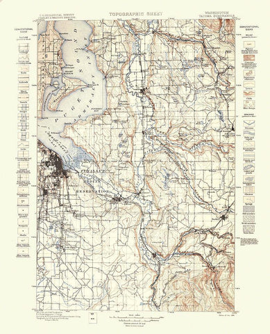 Tacoma Washington Quad - USGS 1898 Black Ornate Wood Framed Art Print with Double Matting by USGS