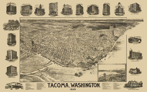 Tacoma Washington - Mcintyre 1893 White Modern Wood Framed Art Print with Double Matting by Mcintyre