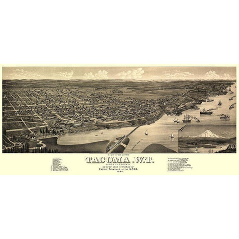 Tacoma Washington - Stoner 1884 Gold Ornate Wood Framed Art Print with Double Matting by Stoner