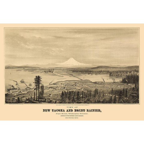 New Tacoma Mount Rainier Washington - Glover 1878 Black Modern Wood Framed Art Print by Glover