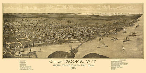 Tacoma Washington -1885 White Modern Wood Framed Art Print with Double Matting by Unknown