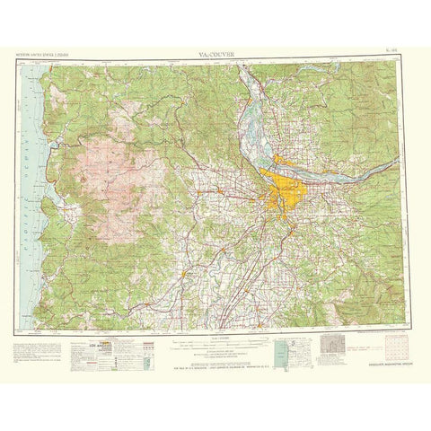 Vancouver Washington Oregon Quad - USGS 1964 Gold Ornate Wood Framed Art Print with Double Matting by USGS