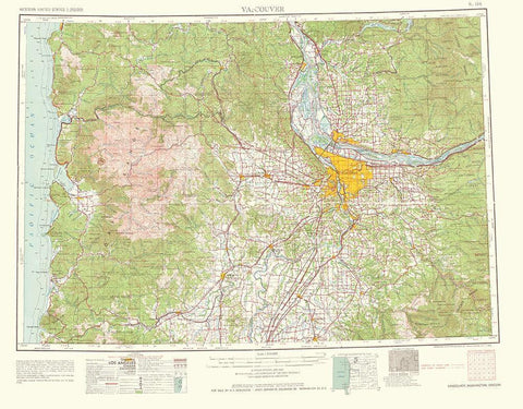 Vancouver Washington Oregon Quad - USGS 1964 White Modern Wood Framed Art Print with Double Matting by USGS