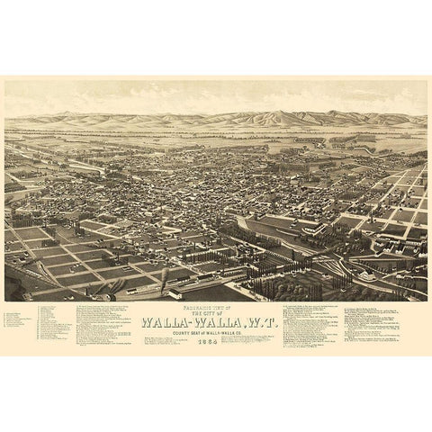 Walla Walla Washington - Burleigh 1884 Gold Ornate Wood Framed Art Print with Double Matting by Burleigh