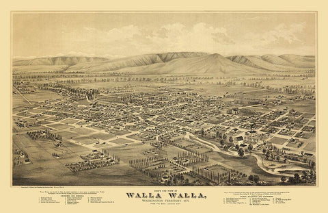 Walla Walla Washington - Everts 1876 White Modern Wood Framed Art Print with Double Matting by Everts