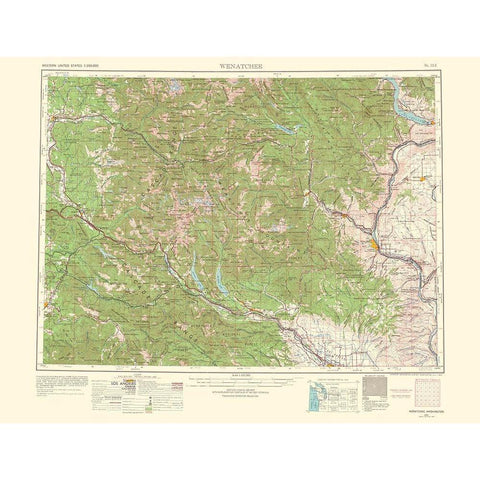 Wenatchee Washington Quad - USGS 1957 White Modern Wood Framed Art Print by USGS