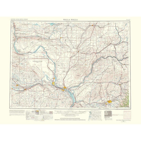 Walla Walla Washington Quad - USGS 1964 Gold Ornate Wood Framed Art Print with Double Matting by USGS