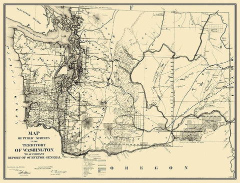 Washington Territory Public Survey - 1865 White Modern Wood Framed Art Print with Double Matting by Giddings