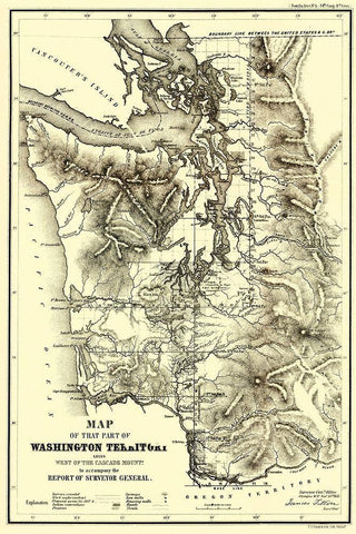 Washington Territory - West of Cascades - Duval White Modern Wood Framed Art Print with Double Matting by Duval