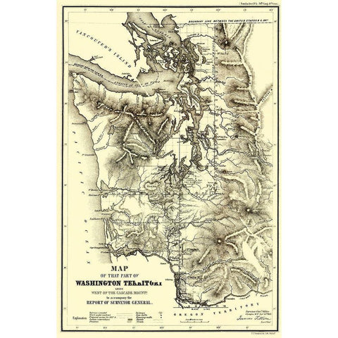 Washington Territory - West of Cascades - Duval Black Modern Wood Framed Art Print with Double Matting by Duval