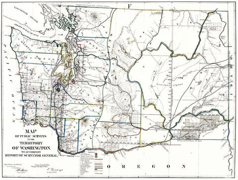 Washington Territory of Public Survey White Modern Wood Framed Art Print with Double Matting by Giddings