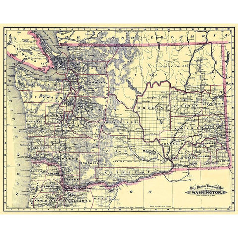 Washington Railroads and Townships - Grant 1887 White Modern Wood Framed Art Print by Grant