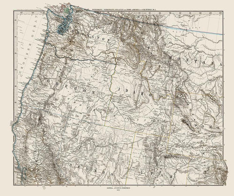 Northwest United States - Petermann 1872 White Modern Wood Framed Art Print with Double Matting by Petermann