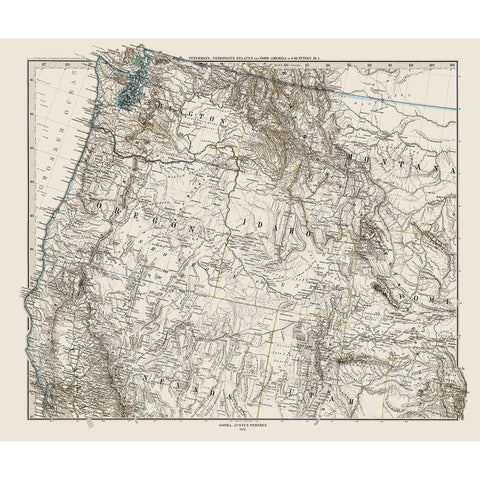 Northwest United States - Petermann 1872 Black Modern Wood Framed Art Print with Double Matting by Petermann