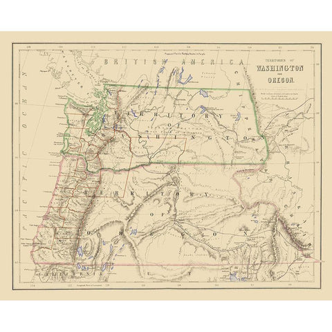 Washington, Oregon Territories - Rogers 1857 Gold Ornate Wood Framed Art Print with Double Matting by Rogers