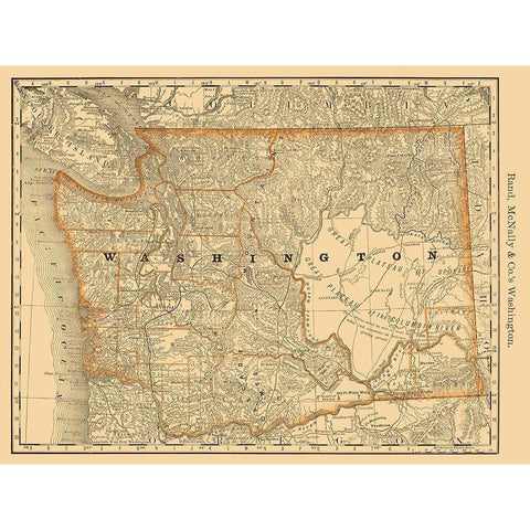 Washington - Rand McNally 1879 White Modern Wood Framed Art Print by Rand McNally