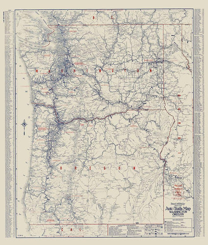 Washington, Oregon - Rand McNally 1925 White Modern Wood Framed Art Print with Double Matting by Rand McNally