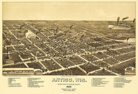 Antigo Wisconsin - Norris 1886  White Modern Wood Framed Art Print with Double Matting by Norris