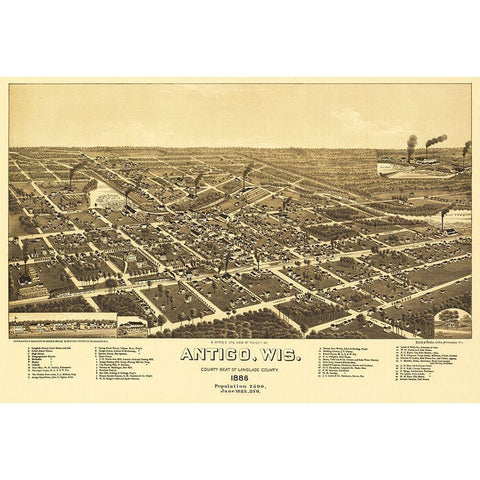 Antigo Wisconsin - Norris 1886  Black Modern Wood Framed Art Print with Double Matting by Norris