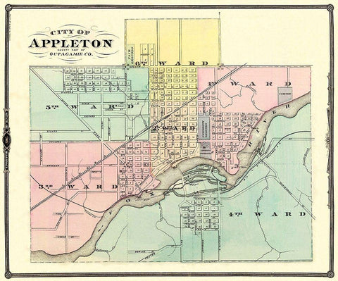 Appleton Wisconsin - Snyder 1878 Black Ornate Wood Framed Art Print with Double Matting by Snyder