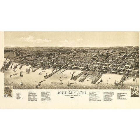Ashland Wisconsin - Norris 1886  Black Modern Wood Framed Art Print by Norris