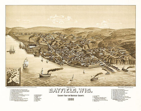 Bayfield Wisconsin - Norris 1886  White Modern Wood Framed Art Print with Double Matting by Norris