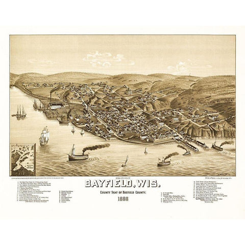 Bayfield Wisconsin - Norris 1886  Black Modern Wood Framed Art Print by Norris