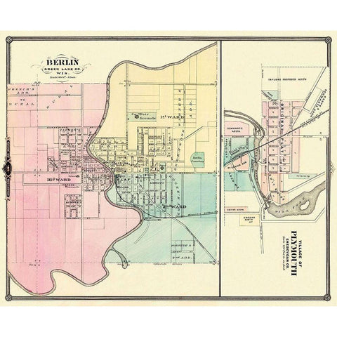 Berlin, Plymouth Wisconsin - Snyder 1878 Gold Ornate Wood Framed Art Print with Double Matting by Snyder