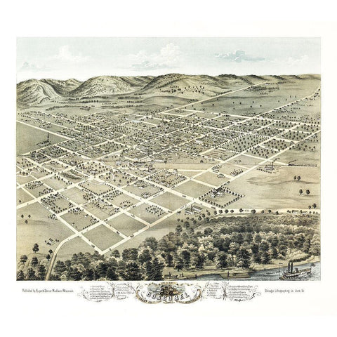 Boscobel Wisconsin - Stoner 1869  Gold Ornate Wood Framed Art Print with Double Matting by Stoner