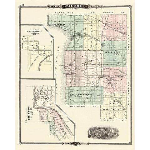 Calumet Wisconsin Landowner - Snyder 1878 Black Modern Wood Framed Art Print with Double Matting by Snyder