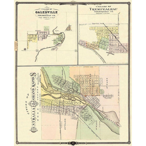 Centralia, Grand Rapids Wisconsin - Snyder 1878 White Modern Wood Framed Art Print by Snyder