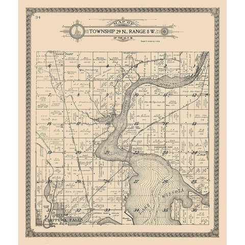 Chippewa Falls - Township 29 N., Range 8 W. Black Modern Wood Framed Art Print by Unknown