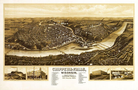 Chippewa Wisconsin - Wellge 1907  White Modern Wood Framed Art Print with Double Matting by Wellge