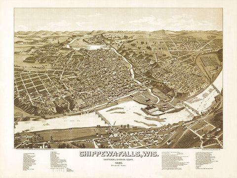 Chippewa Falls Wisconsin - Norris 1886  White Modern Wood Framed Art Print with Double Matting by Norris