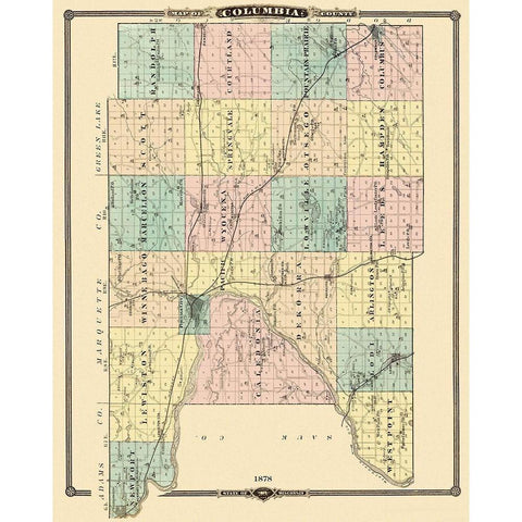 Columbia Wisconsin Landowner - Snyder 1878 White Modern Wood Framed Art Print by Snyder