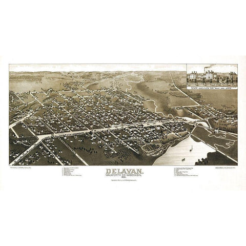 Delavan Wisconsin - Stoner 1884  Gold Ornate Wood Framed Art Print with Double Matting by Stoner