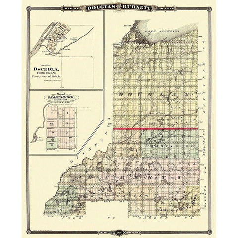 Douglas  Burnett Wisconsin - Snyder 1877 Black Modern Wood Framed Art Print with Double Matting by Snyder