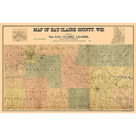 Eau Claire County Wisconsin - Hixon 1902  White Modern Wood Framed Art Print by Hixon