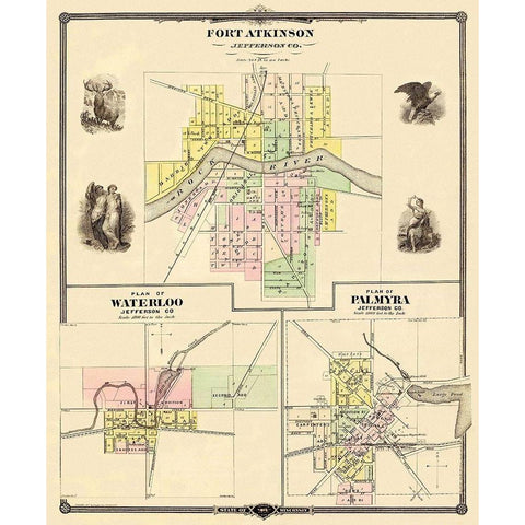 Fort Atkinson Wisconsin Landowner - Snyder 1878 Black Modern Wood Framed Art Print with Double Matting by Snyder