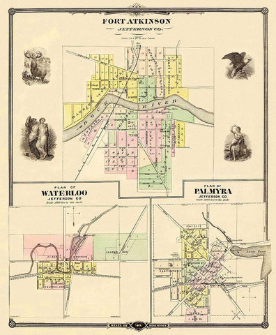 Fort Atkinson Wisconsin Landowner - Snyder 1878 White Modern Wood Framed Art Print with Double Matting by Snyder