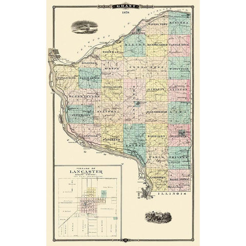 Grant Wisconsin Landowner - Snyder 1878 Black Modern Wood Framed Art Print with Double Matting by Snyder