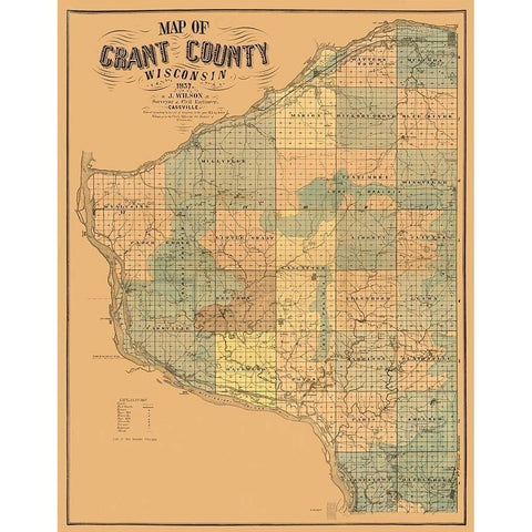 Grant County Wisconsin - Wilson 1857  Gold Ornate Wood Framed Art Print with Double Matting by Wilson