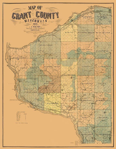 Grant County Wisconsin - Wilson 1857  Black Ornate Wood Framed Art Print with Double Matting by Wilson