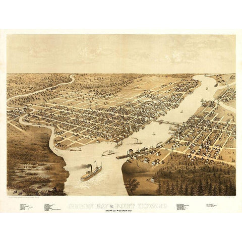 Green Bay Fort Howard Wisconsin - Ruger 1867  Gold Ornate Wood Framed Art Print with Double Matting by Ruger