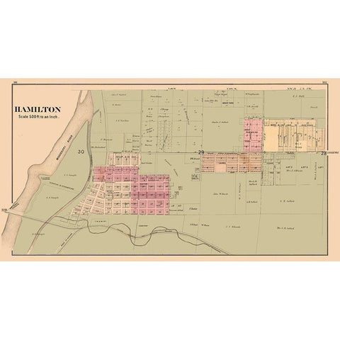 Hamilton Illinois 1874 Gold Ornate Wood Framed Art Print with Double Matting by Andreas