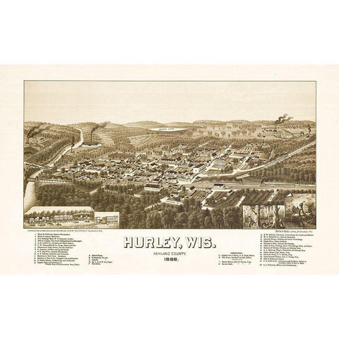 Hurley Wisconsin - Norris 1886  Black Modern Wood Framed Art Print with Double Matting by Norris