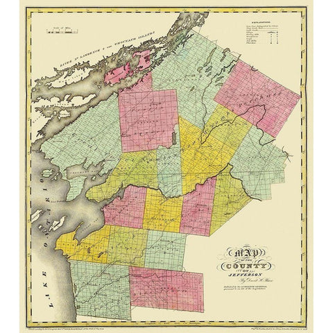 Jefferson New York Landowner - Burr 1829 Gold Ornate Wood Framed Art Print with Double Matting by Burr