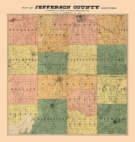Jefferson County Wisconsin - Banner 1900  White Modern Wood Framed Art Print with Double Matting by Banner
