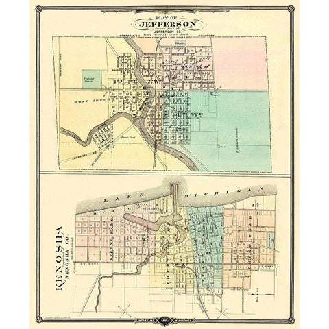 Kenosha, Jefferson Wisconsin - Snyder 1878 Black Modern Wood Framed Art Print with Double Matting by Snyder